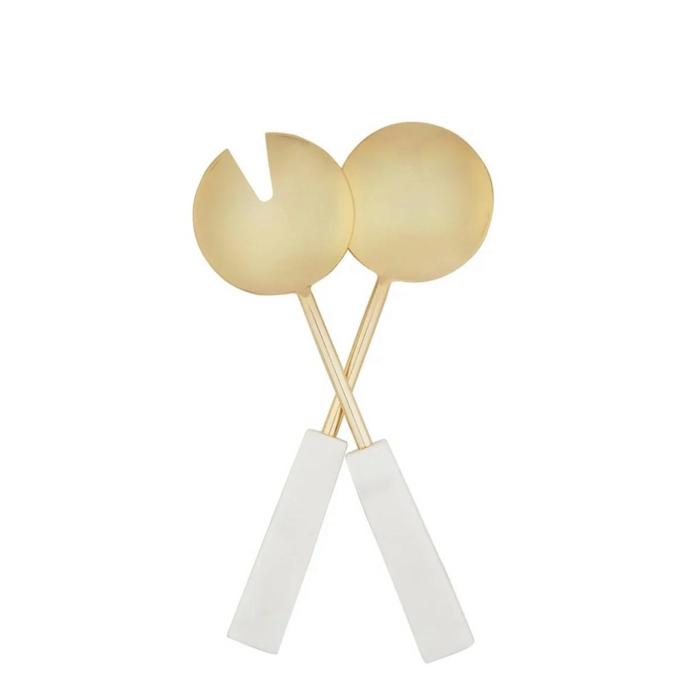 NWT Gold and White Marble Serving Spoon Set - Modern Two-Piece Set